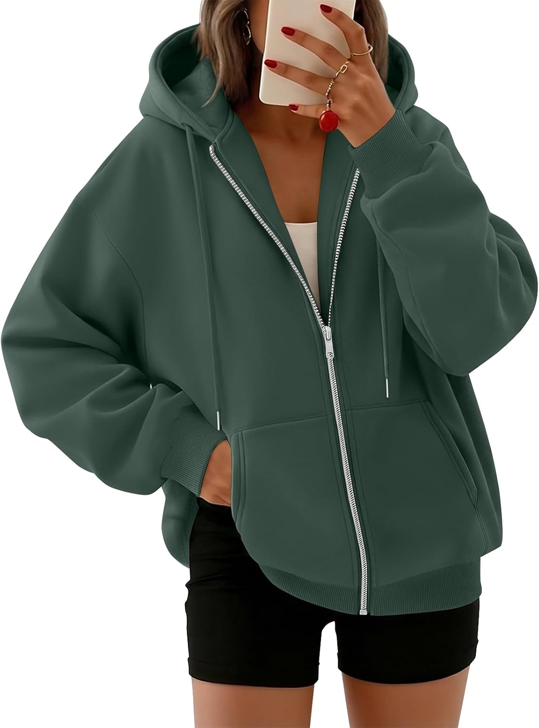 Tavish Women's Oversized Zip-Up Hoodie – Fleece, Drawstring Hood & Side Slip Pockets