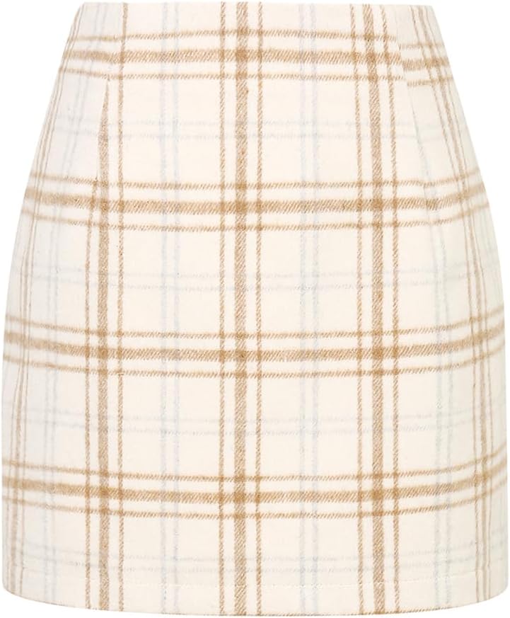 Godfrida Women's Plaid Mini Skirt – High-Rise Waist, Pencil Fit & Invisible Side Zip
