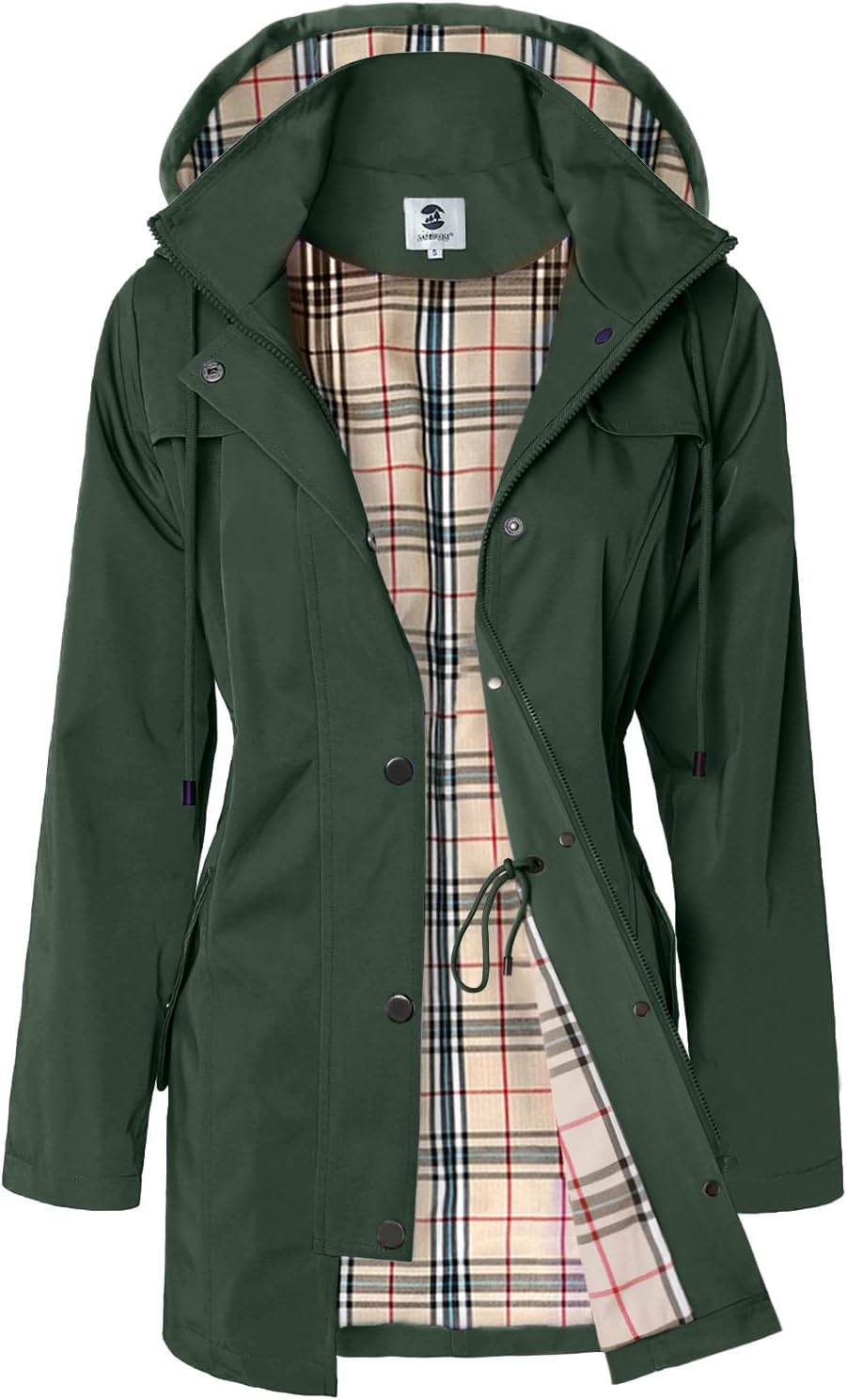 Belphoebe Women's Water-Resistant Rain Jacket – With Hood, Drawstring Waist & Snap Handy Pockets
