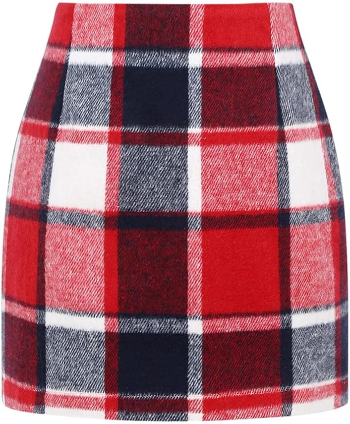 Godfrida Women's Plaid Mini Skirt – High-Rise Waist, Pencil Fit & Invisible Side Zip
