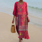 Xylia Women's Maxi Dress – Red Ethnic Bohemian Print in Airy, Flowing Cotton