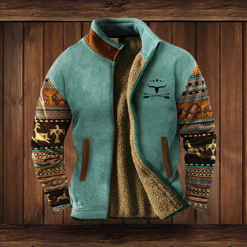 Halvard Cozy Western-Style Jacket – Fleece Lining & Tribal-Inspired Patterns for Cozy Winter Warmth