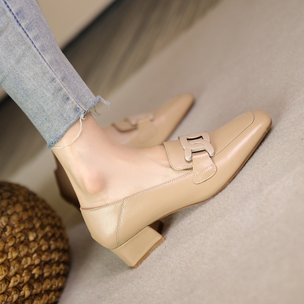 Elian Women's Mary Jane Loafers – Leather Shoes with a Chunky Heel for All-Day Comfort