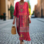 Xylia Women's Maxi Dress – Red Ethnic Bohemian Print in Airy, Flowing Cotton