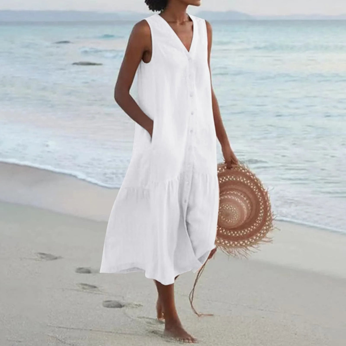 Sindri Women's Summer Dress – Refined V-Neckline Dress with an Airy Fit & Timeless Design