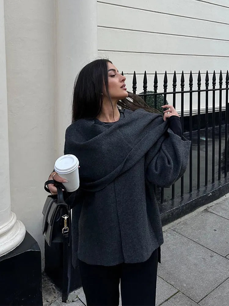 Perpetua Women's Poncho – Asymmetric Wool Design, Chic and Perfect for Winter Warmth