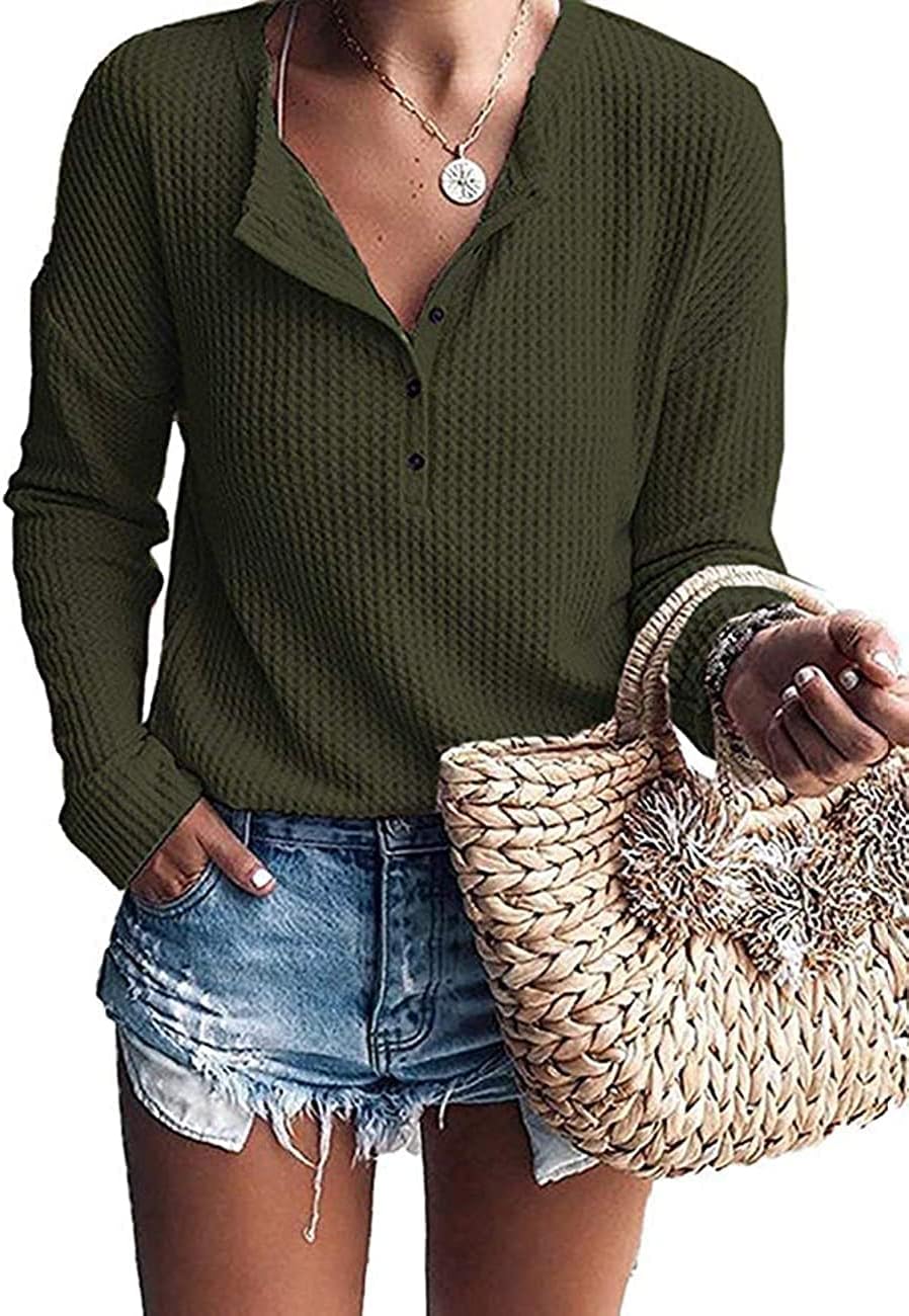 Tullia Women's Waffle Knit Henley Top – V-Neckline, Dolman Sleeves & Comfortable Fit