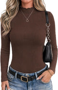 Lorenza Women's Ribbed Mock Neck Top – Lettuce Trim, Full-Length Sleeves & Slim Stretch Fit