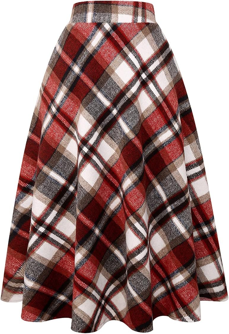 Niamh Women's Plaid Wool-Blend Skirt – High-Rise Waist, A-Line Fit & Side Slip Pockets