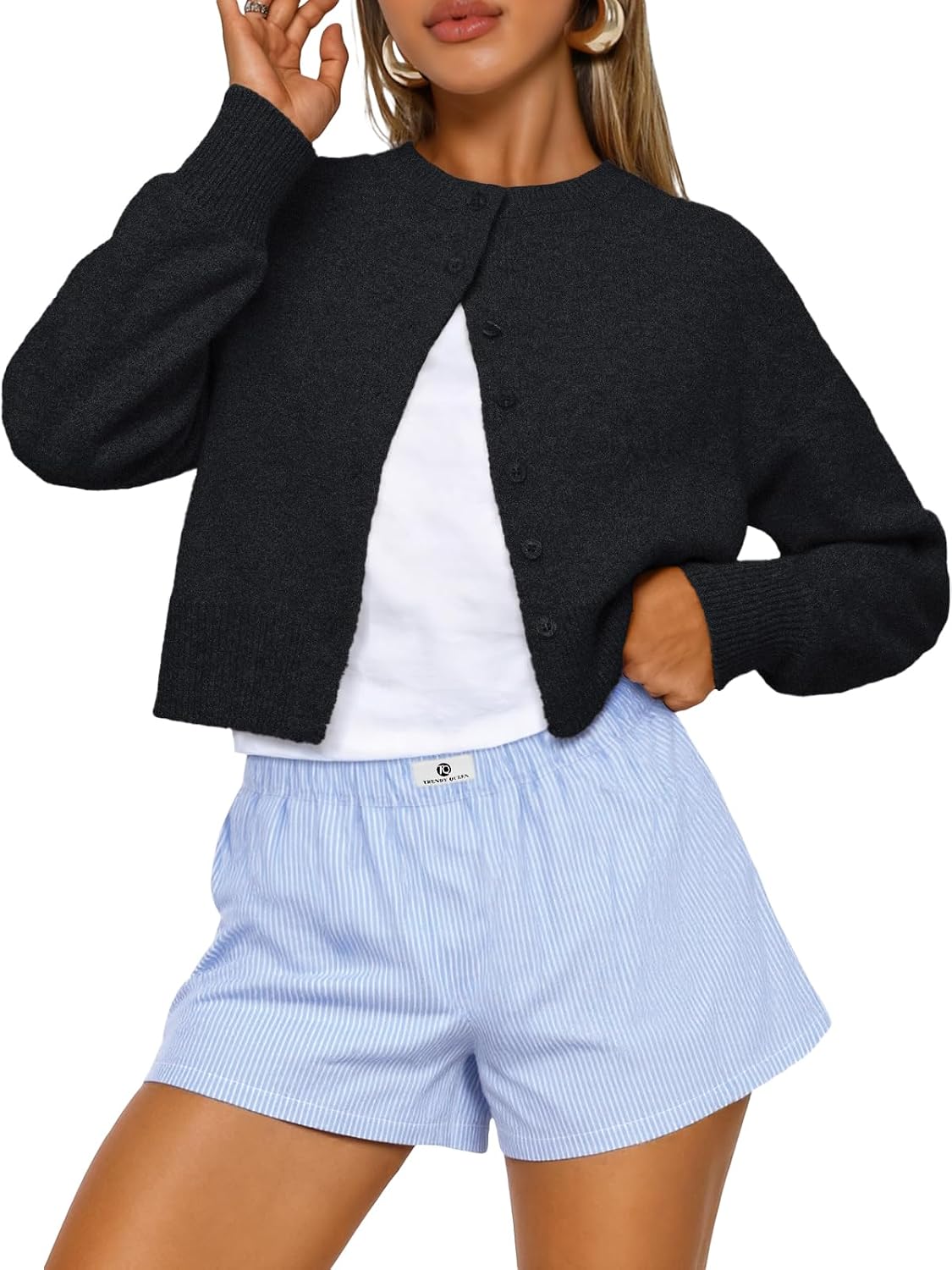 Dresden Women's Cropped Knit Cardigan – Dropped-Shoulder Design, Boxy Fit & Plush Knit