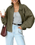 Nectaria Women's Faux Suede Bomber Jacket – Cropped Fit, Dolman Sleeves & Zip-Up Front
