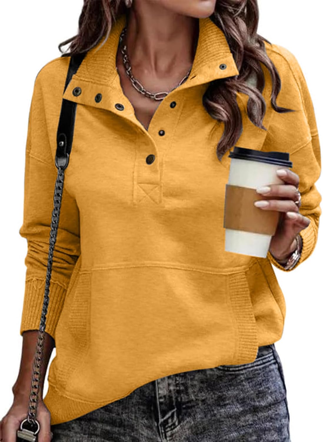 Faolan Women's Henley Sweatshirt – V-Neckline, Ribbed Texture & Easy Fit