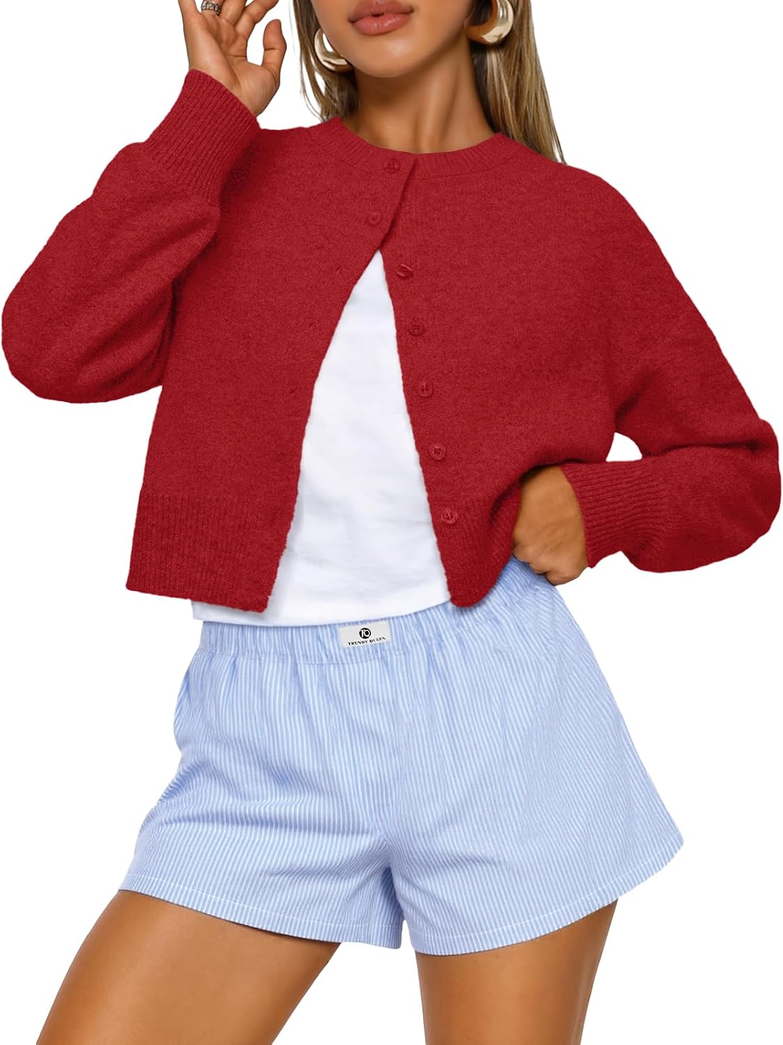 Dresden Women's Cropped Knit Cardigan – Dropped-Shoulder Design, Boxy Fit & Plush Knit