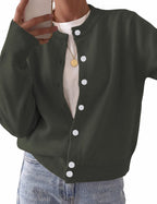 Rosalie Women's Knit Cardigan – Cropped Crew Neck Button-Up Wool Blend Sweater