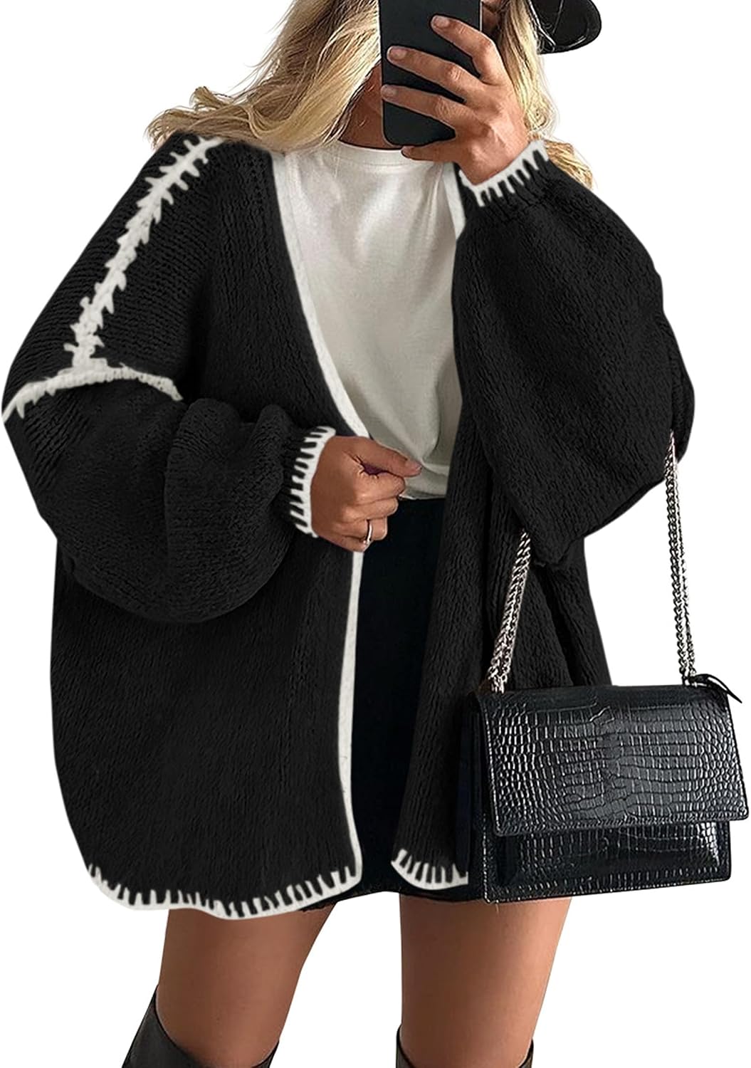 Merida Women's Oversized Cardigan – Open-Front Design, Balloon Sleeves & Longline Fit
