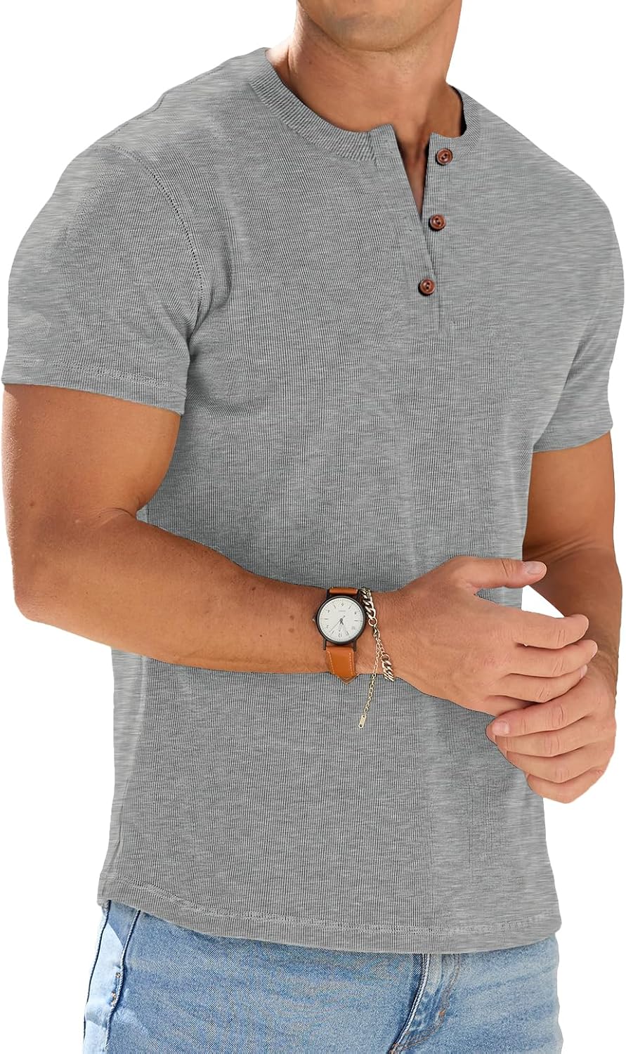 Farrow Men's Henley T-Shirt – Short-Sleeve Design, Button Neck & Tailored Fit