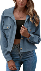Tabitha Women's Corduroy Jacket – Cropped Button-Up Shacket with Flap Pockets