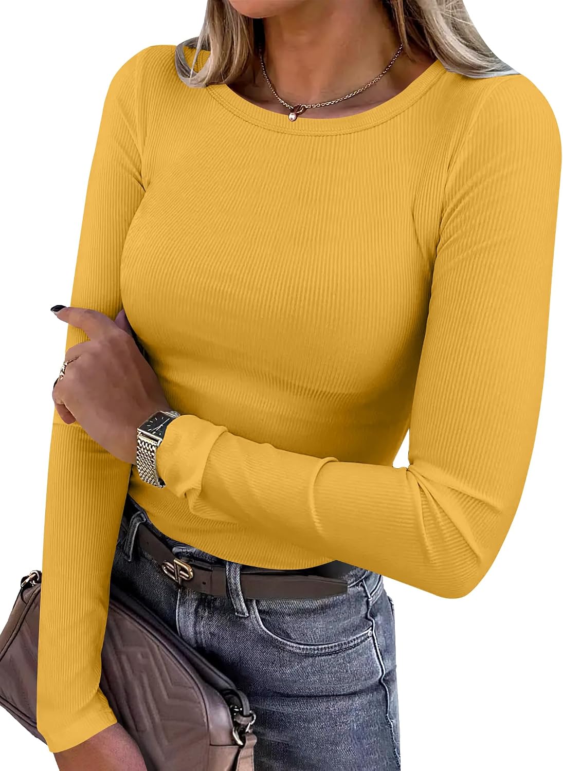 Zephrina Women's Crewneck Top – Full-Length Sleeves, Fitted Silhouette & Flexible Fabric