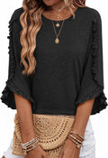 Adalgisa Women's Ruffle Trim Top – Crewneck, 3/4 Sleeves & Easy Fit