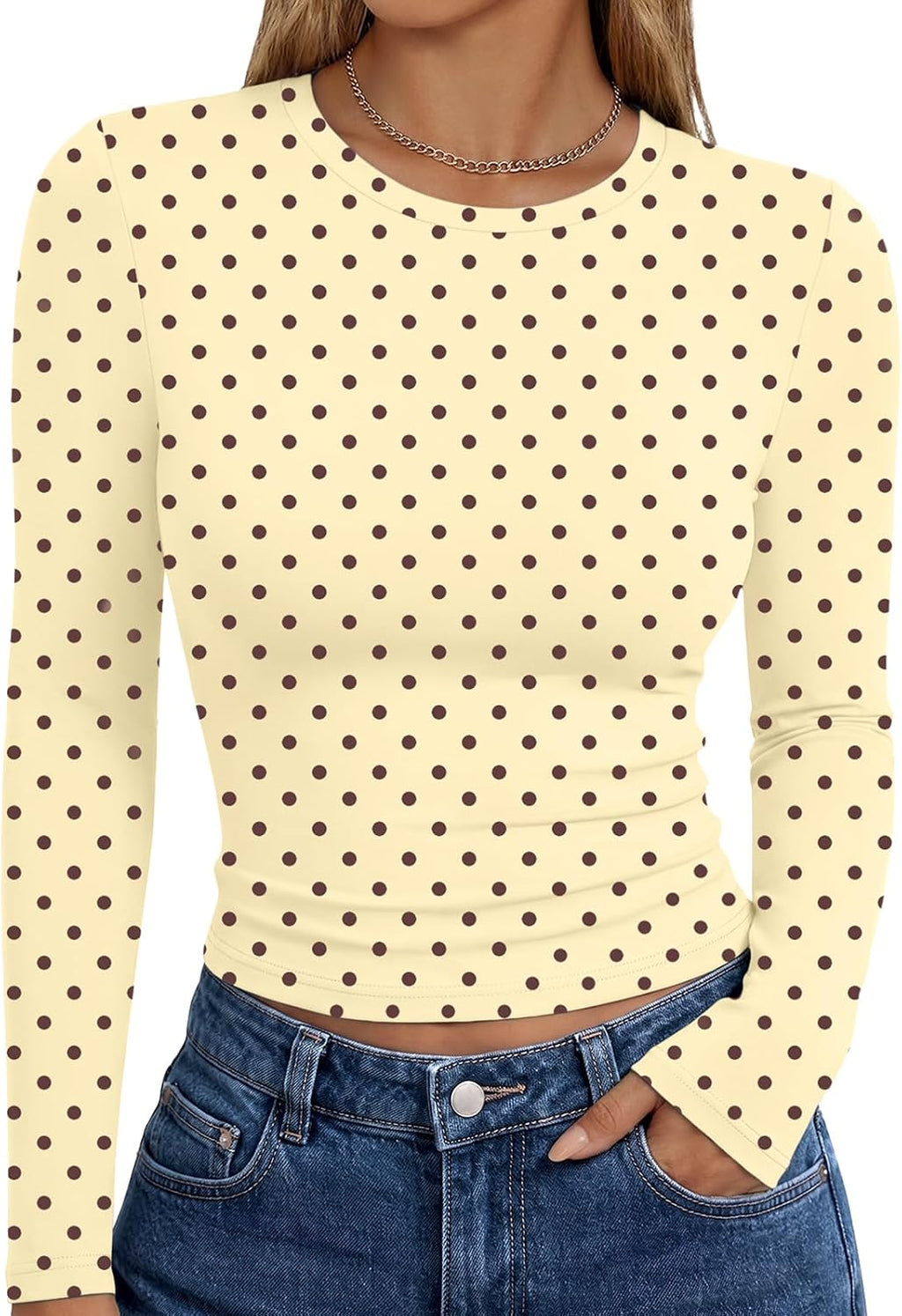 Sienna Women's Fitted Long Sleeve Top – Crew Neck Stretch Slim Fit Basic Shirt
