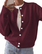 Rosalie Women's Knit Cardigan – Cropped Crew Neck Button-Up Wool Blend Sweater