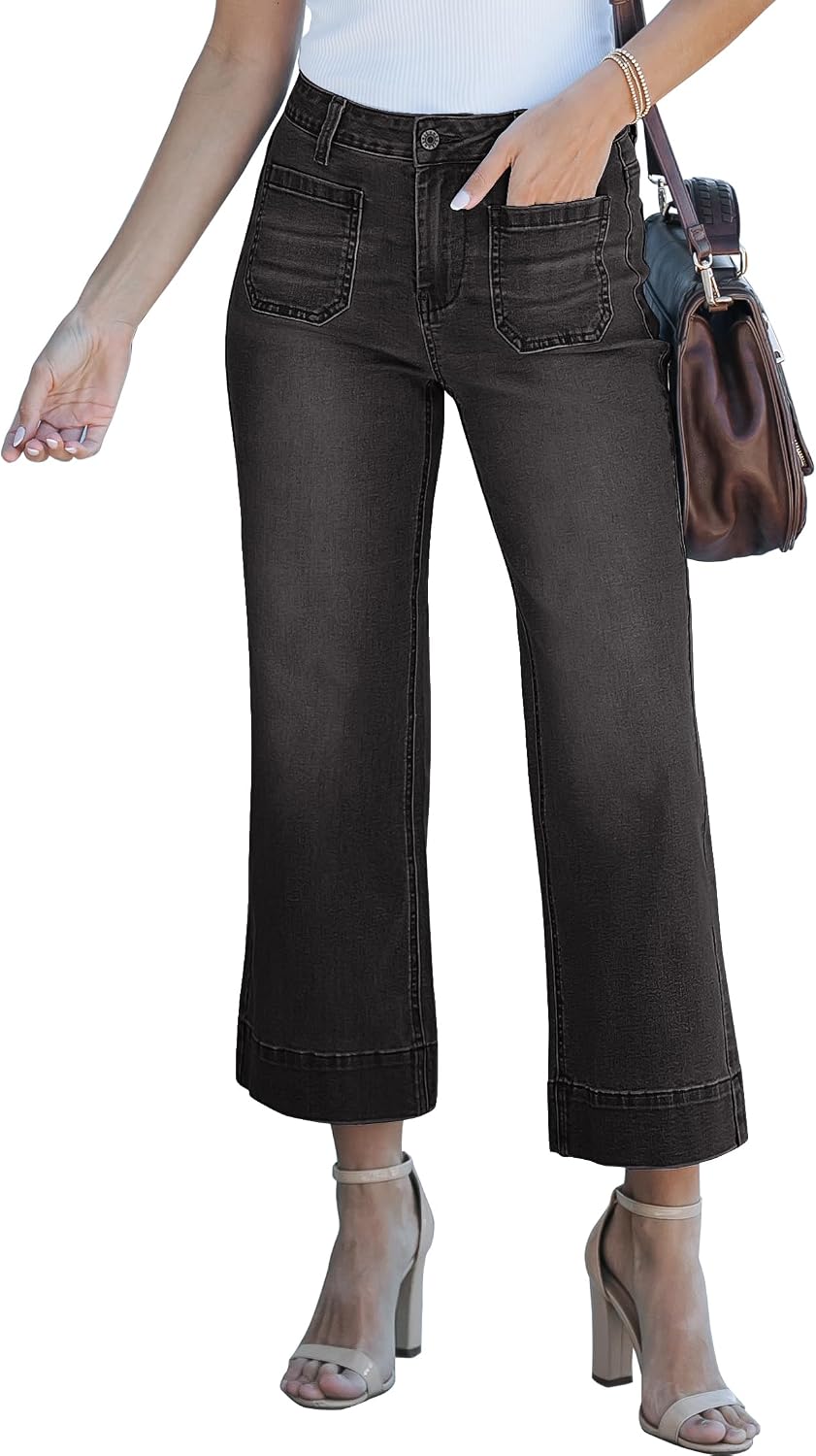 Eowyn Women's White Wide-Leg Jeans – High-Rise Waist, Stretch Denim & Patch Handy Pockets