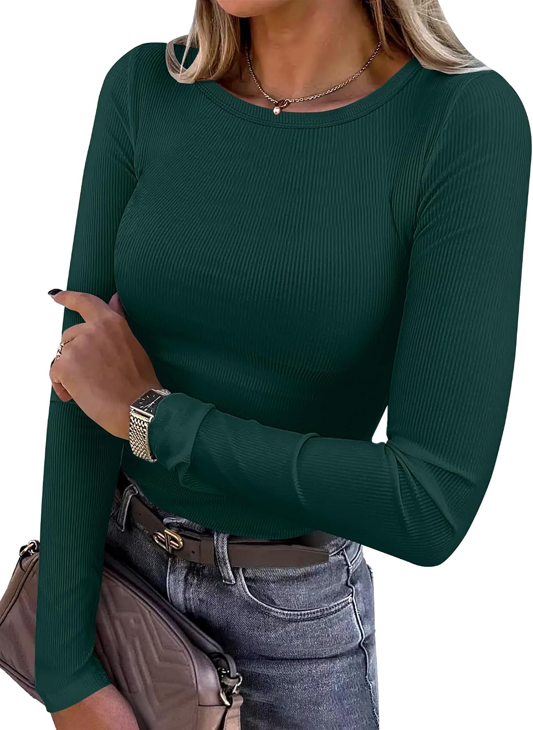 Zephrina Women's Crewneck Top – Full-Length Sleeves, Fitted Silhouette & Flexible Fabric