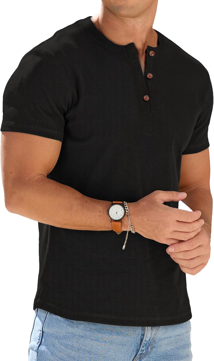 Farrow Men's Henley T-Shirt – Short-Sleeve Design, Button Neck & Tailored Fit