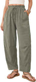 Sabelle Women's Striped Barrel-Leg Trousers – Paper-Bag Waist, Drawstring & Handy Pockets