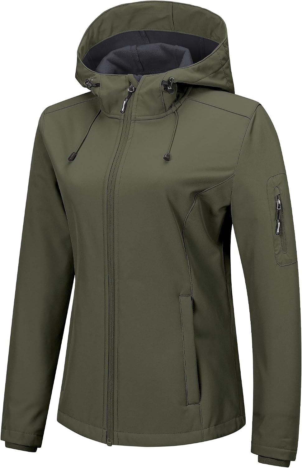 Jarethine Women's Softshell Jacket – Fleece-Lined Interior, With Hood, Windproof & 5 Handy Pockets