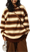 Merida Women's Striped Sweater – Round Neckline, Dropped-Shoulder Design & Loose Silhouette