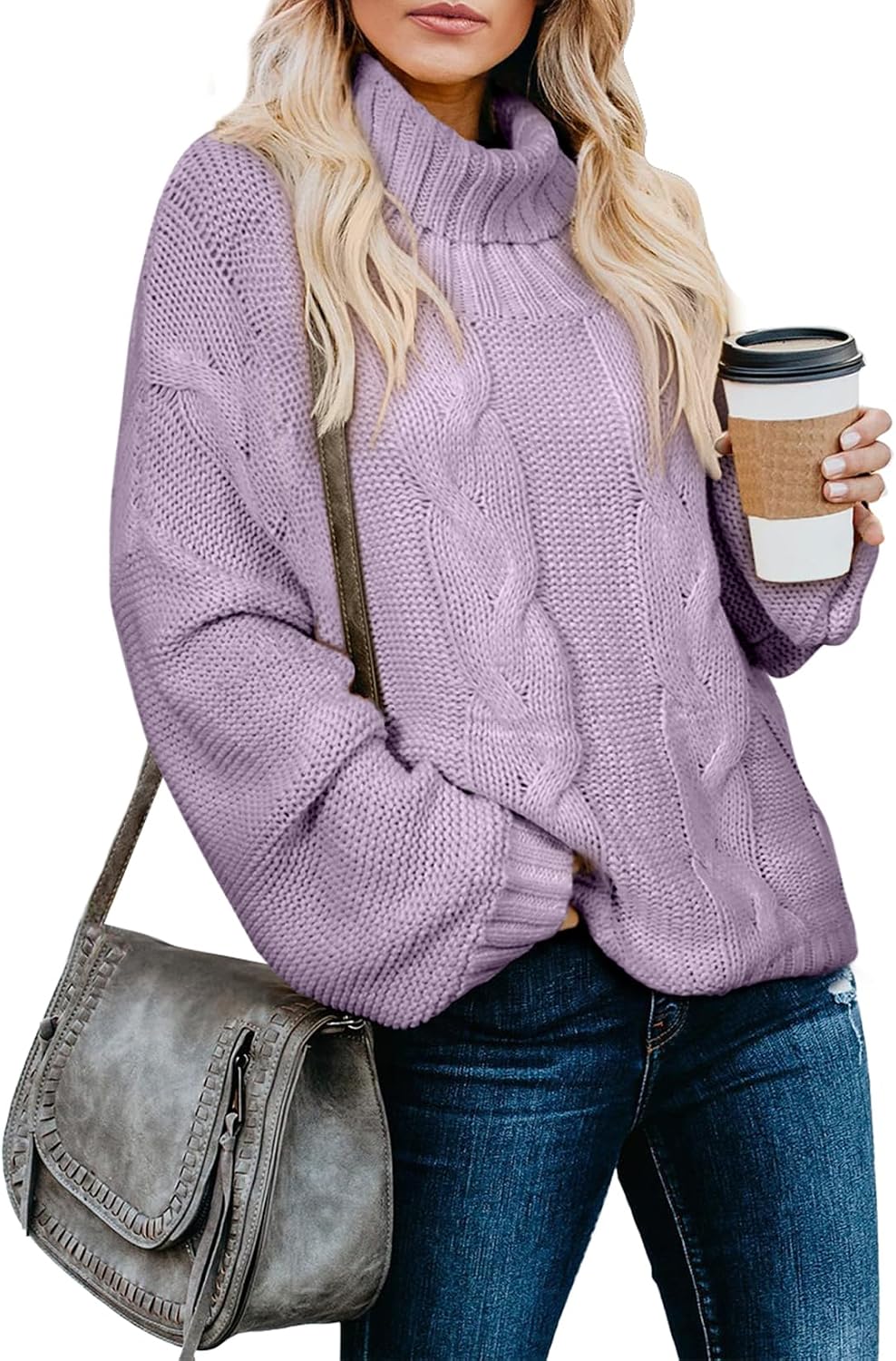 Giselle Women's Cable Knit Turtleneck Sweater – Dolman Sleeves, Cropped Fit & Ribbed Hem