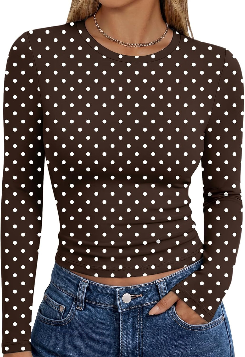 Sienna Women's Fitted Long Sleeve Top – Crew Neck Stretch Slim Fit Basic Shirt