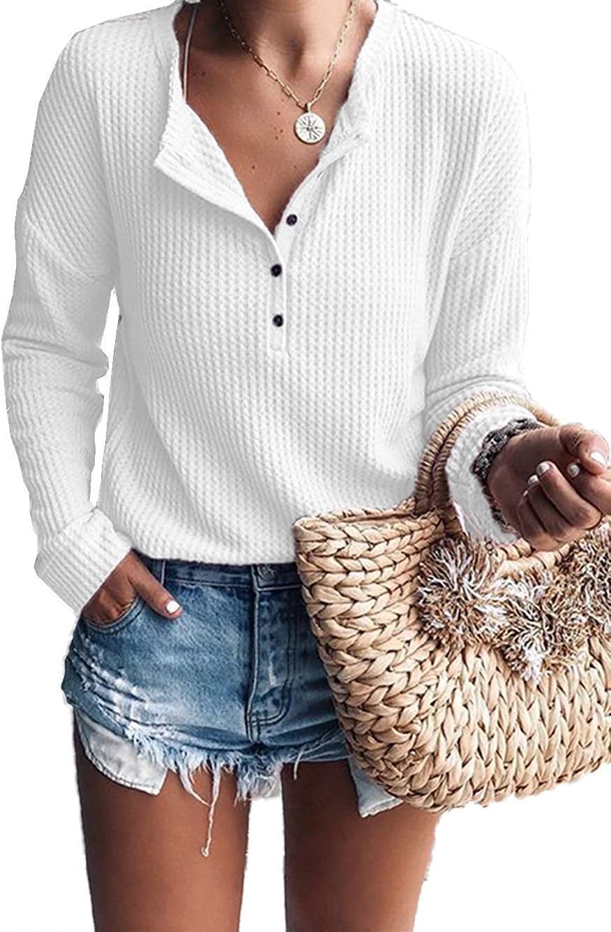 Tullia Women's Waffle Knit Henley Top – V-Neckline, Dolman Sleeves & Comfortable Fit