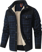 Dominic Men's Plaid Sherpa Jacket – Fleece Lined Corduroy Trim Button-Up Shacket