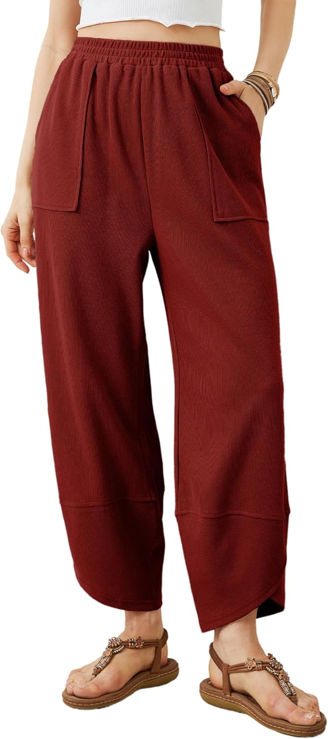 Zorion Women's Wide-Leg Palazzo Trousers – Smocked Waist, Curved Hem & Side Slip Pockets