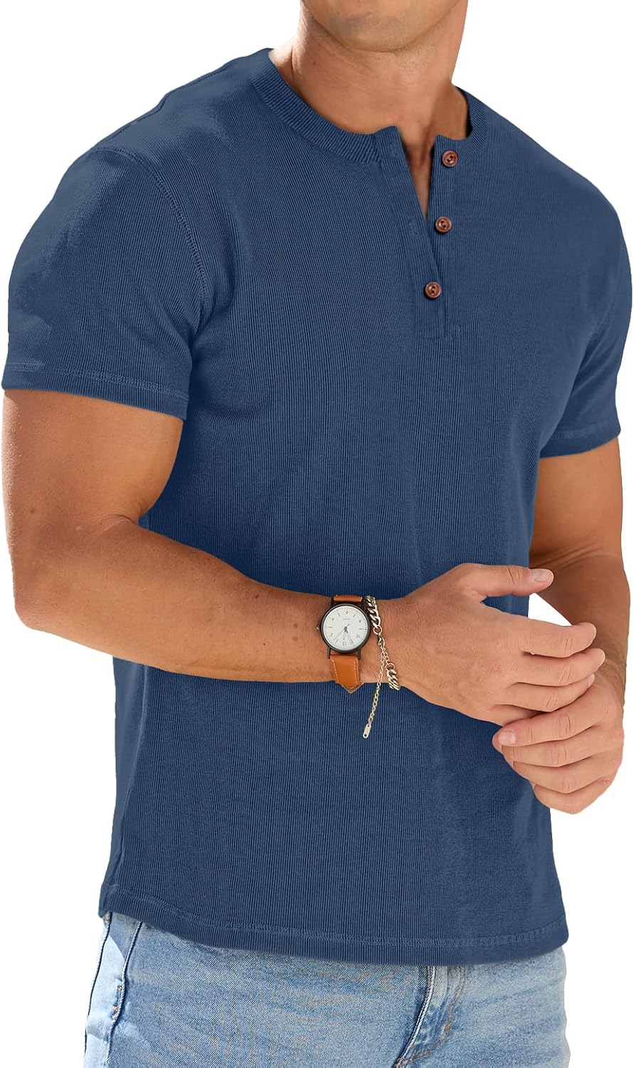 Farrow Men's Henley T-Shirt – Short-Sleeve Design, Button Neck & Tailored Fit
