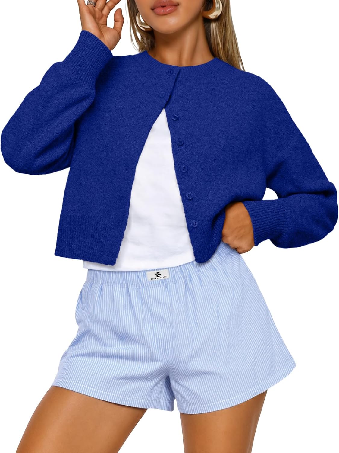 Dresden Women's Cropped Knit Cardigan – Dropped-Shoulder Design, Boxy Fit & Plush Knit