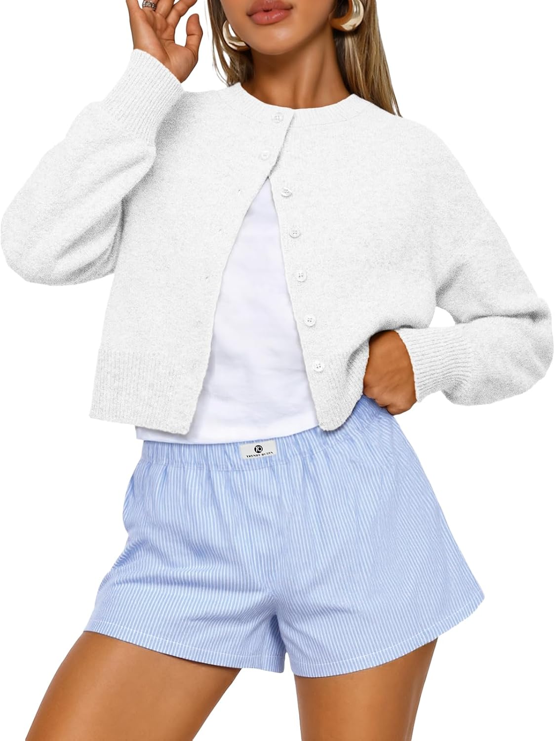 Dresden Women's Cropped Knit Cardigan – Dropped-Shoulder Design, Boxy Fit & Plush Knit