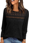 Ulrike Women's Lace Ribbed Top – Crewneck, Full-Length Sleeves & Fitted Silhouette