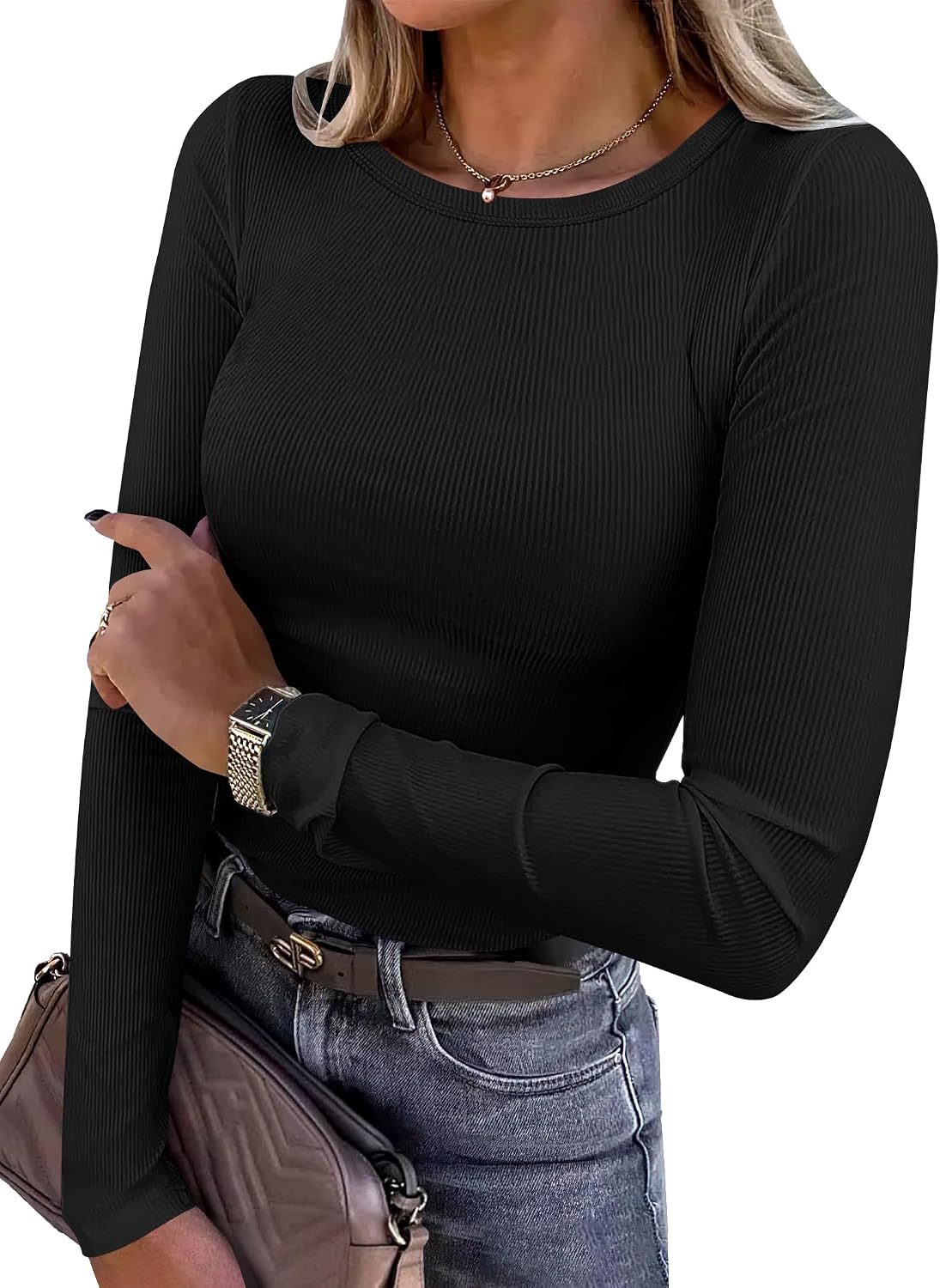 Zephrina Women's Crewneck Top – Full-Length Sleeves, Fitted Silhouette & Flexible Fabric