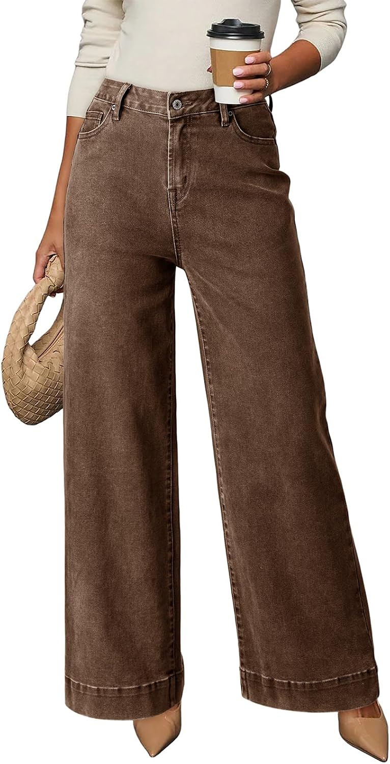 Ysolde Women's High-Waisted Jeans – Straight Wide Leg, Stretch Denim & 5 Handy Pockets