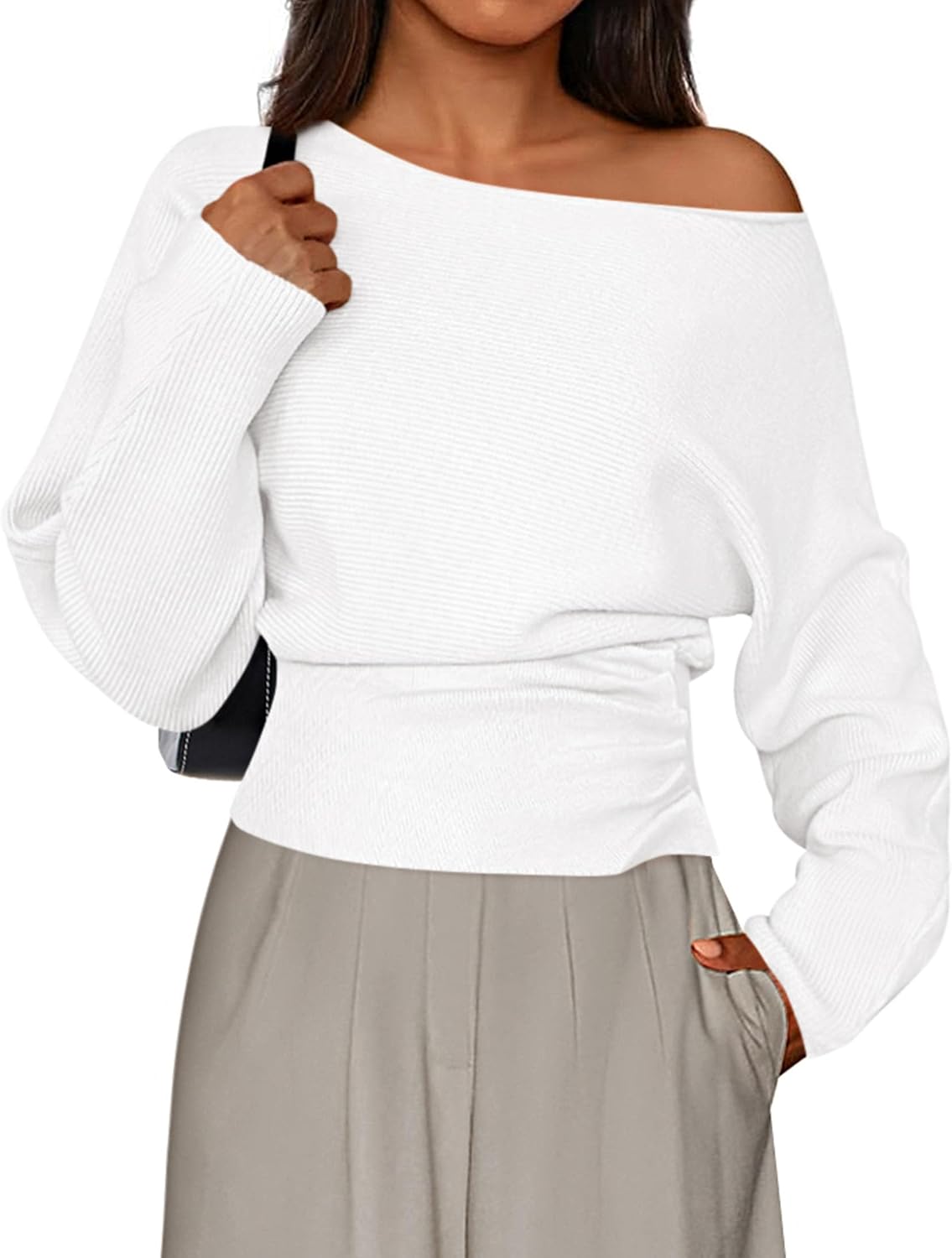 Dresden Women's Off-Shoulder Sweater – Ribbed Knit Fabric, Full-Length Sleeves & Fitted Waist