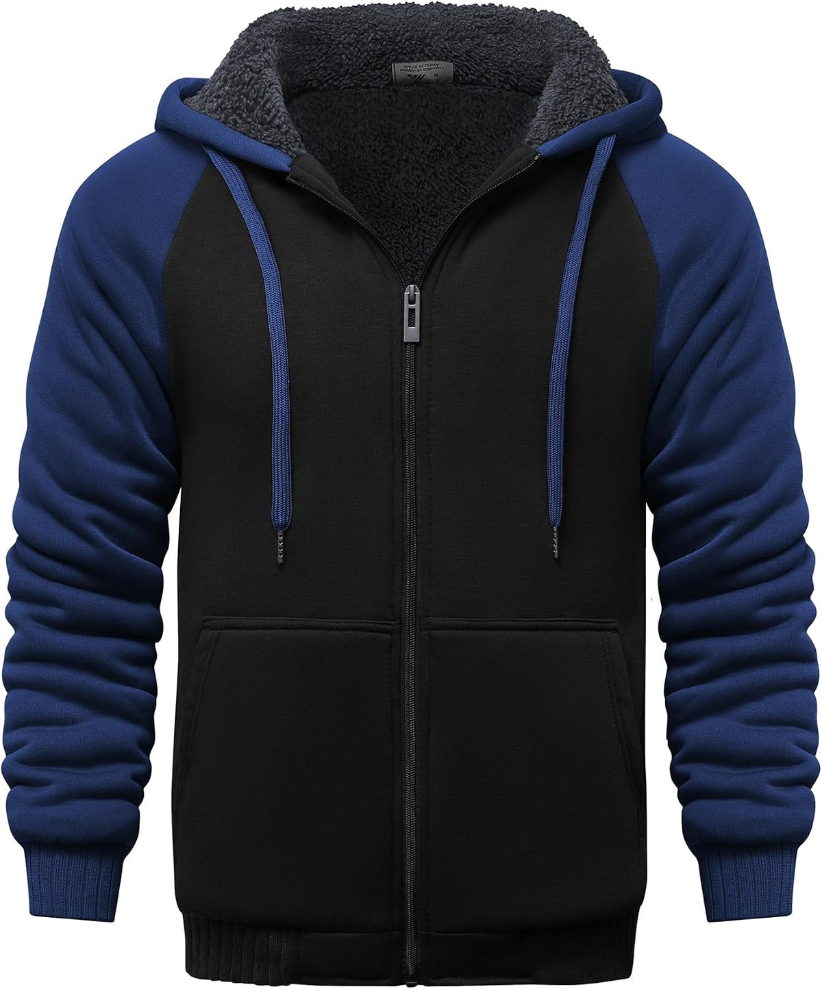 Elphin Men's Fleece-Lined Zip Hoodie – Colour Block, Full-Length Zipper & Side Slip Pockets
