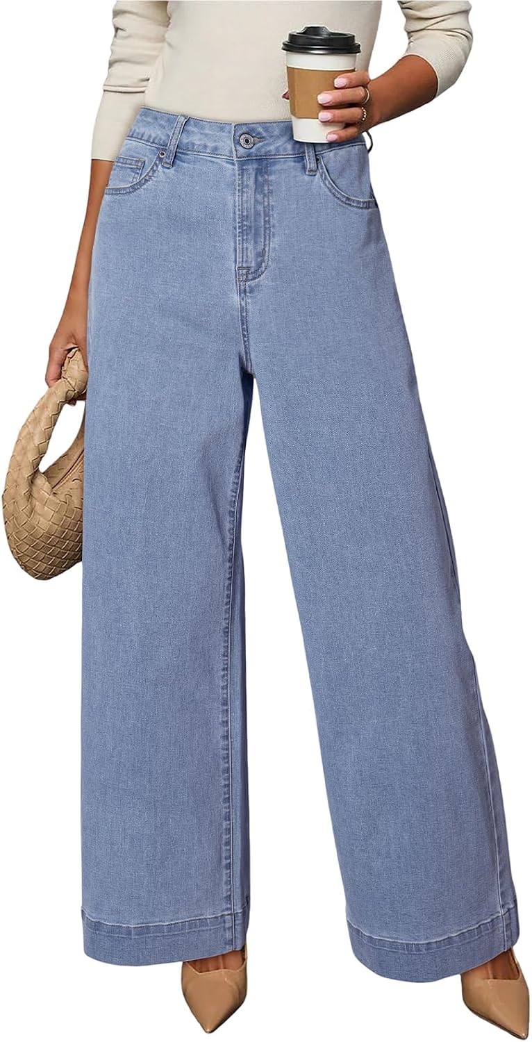 Ysolde Women's High-Waisted Jeans – Straight Wide Leg, Stretch Denim & 5 Handy Pockets