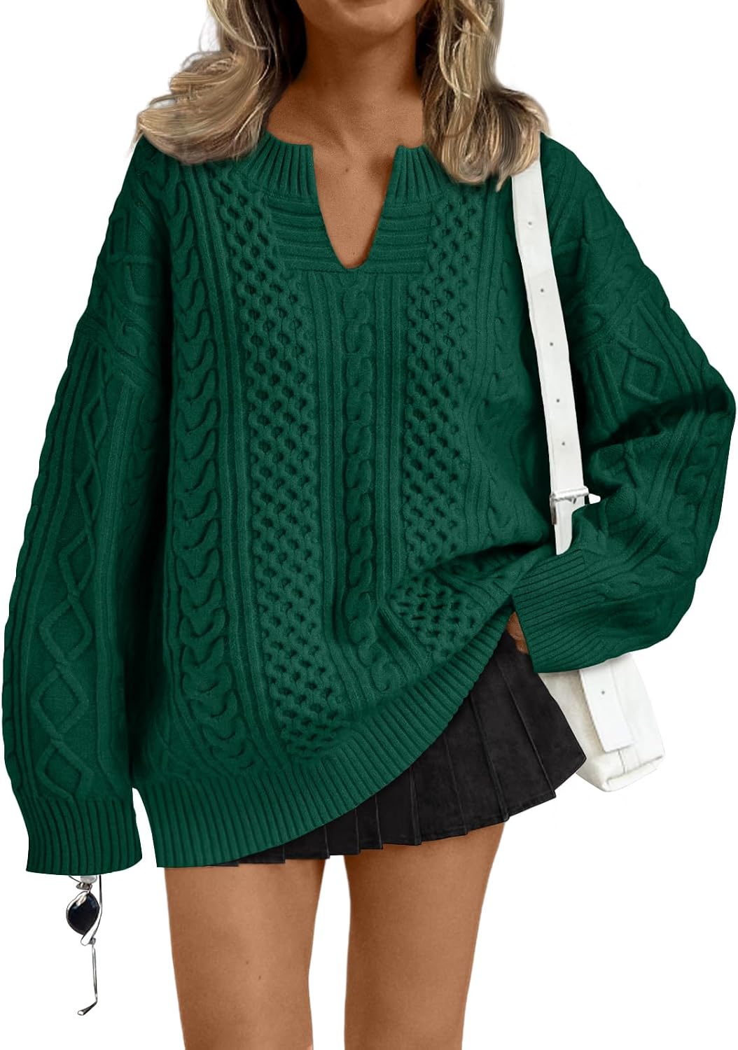 Draycen Women's Cable Knit V-Neckline Sweater – Dropped-Shoulder Design, Ribbed Detailing & Easy Fit