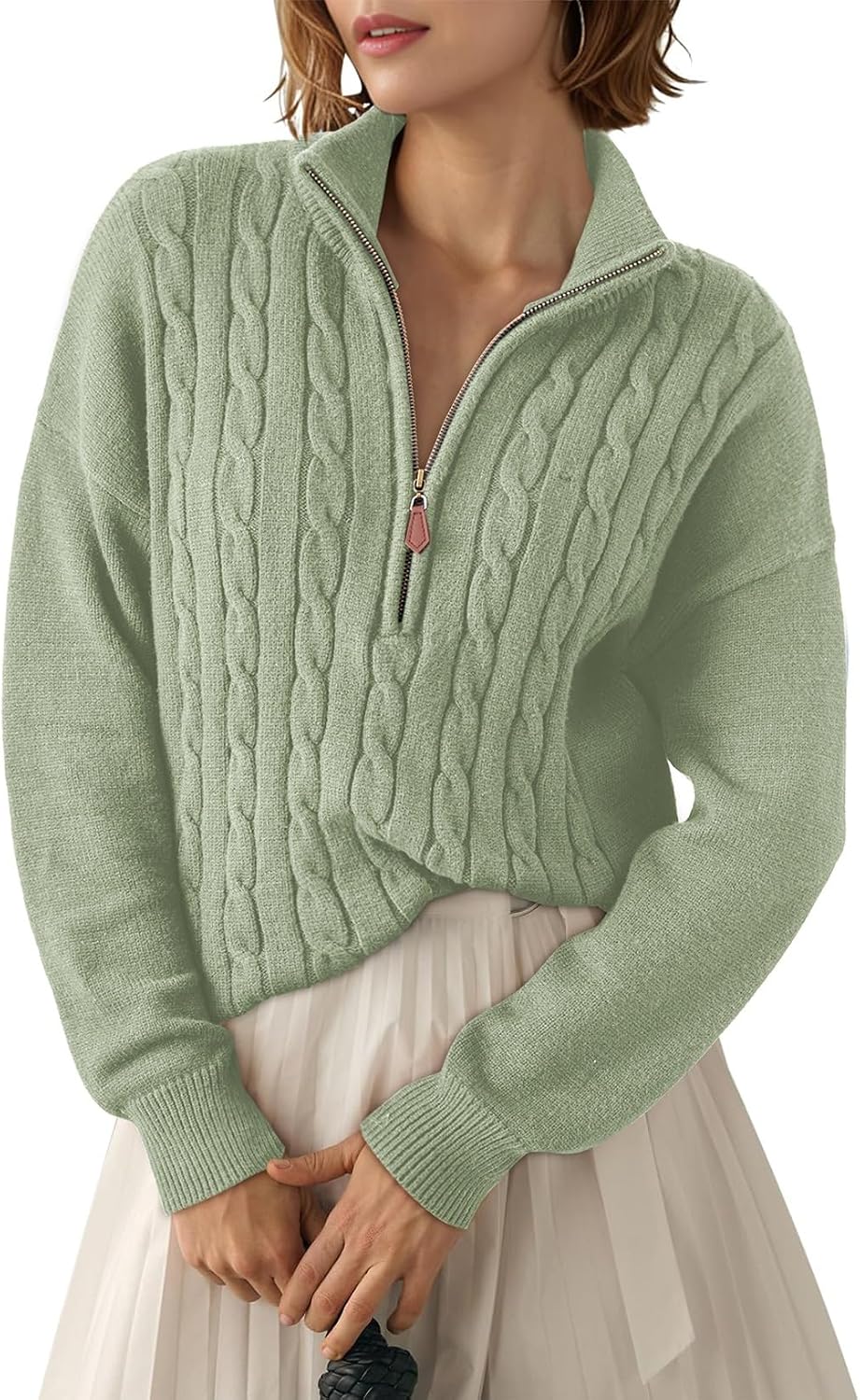 Eowyn Women's Ribbed Quarter-Zip Sweater – V-Neckline, Dropped-Shoulder Design & Comfortable Fit