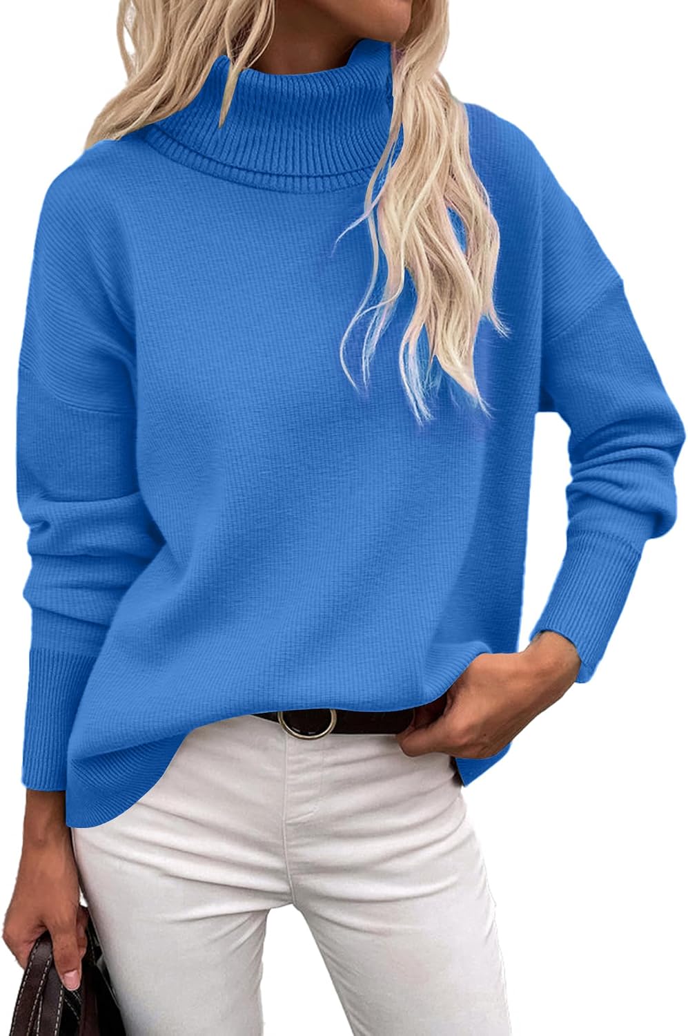 Imogen Women's Turtleneck Sweater – Asymmetric Hem, Dropped-Shoulder Design & Roomy Fit