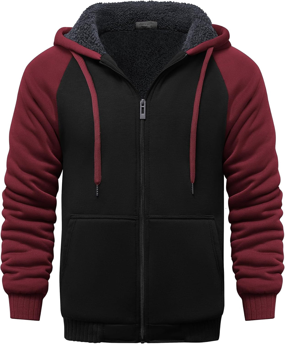 Elphin Men's Fleece-Lined Zip Hoodie – Colour Block, Full-Length Zipper & Side Slip Pockets