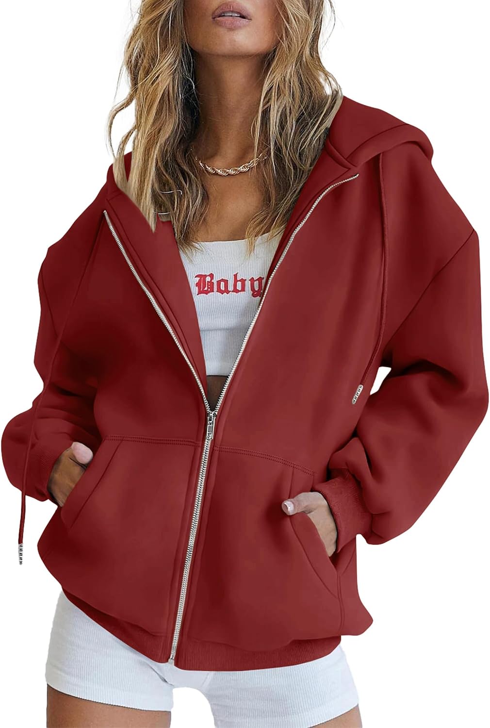 Wilhelmina Women's Zip-Up Hoodie – Drawstring Hood, Side Slip Pockets & Easy Fit